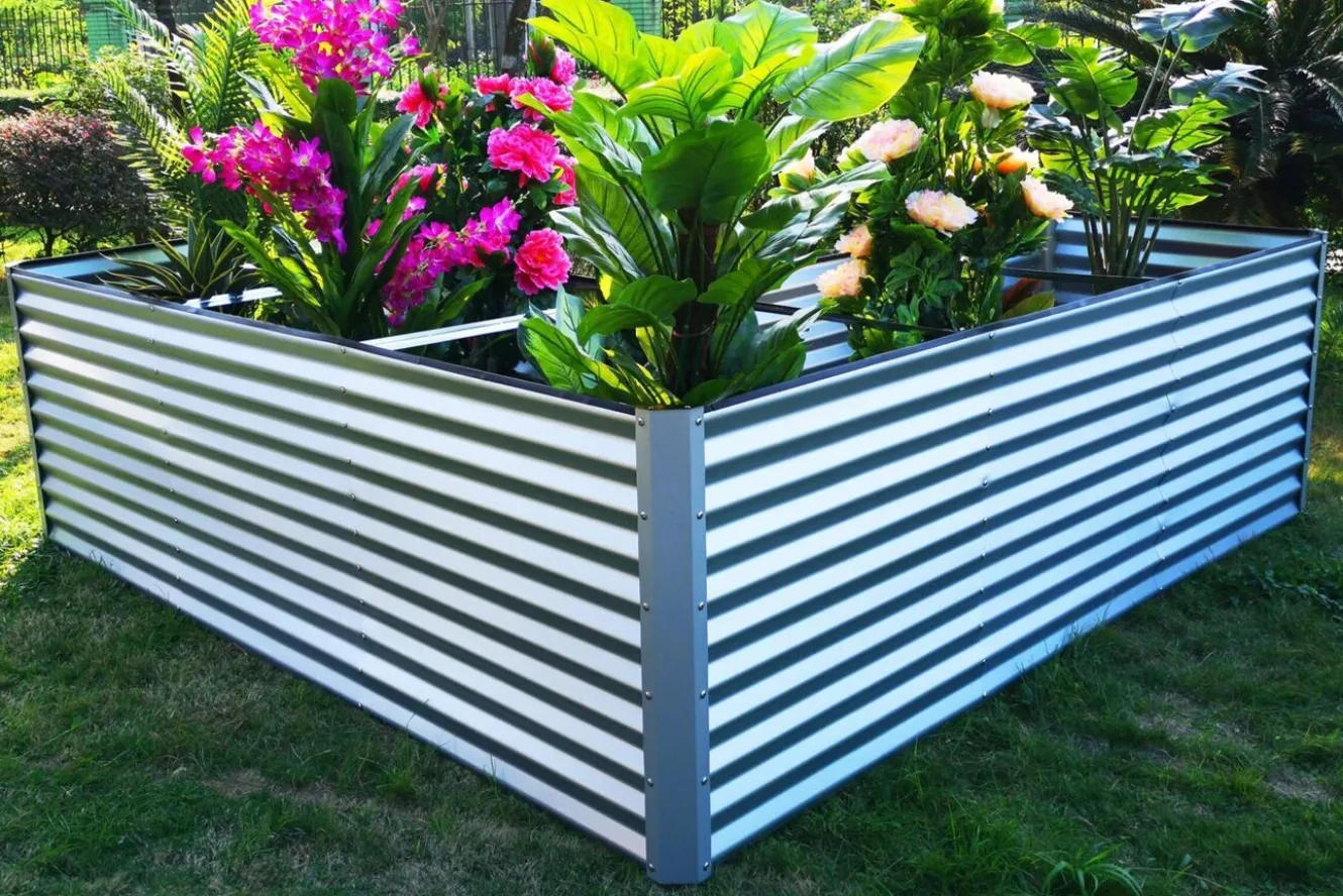 OUTFLEXX Eck-Hochbeet, silber, Aluminium-Zink-Stahl, 270x270x90x84cm