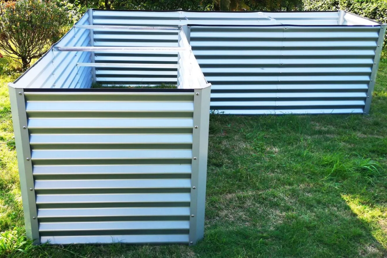 OUTFLEXX Eck-Hochbeet, silber, Aluminium-Zink-Stahl, 270x270x90x84cm