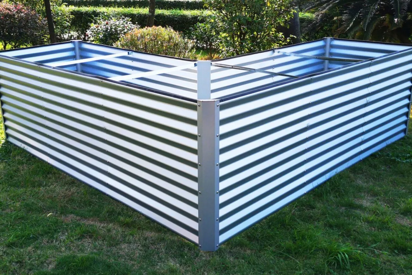 OUTFLEXX Eck-Hochbeet, silber, Aluminium-Zink-Stahl, 270x270x90x84cm
