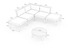 OUTFLEXX Ecklounge, Akazie, 5 Personen, inkl. Tisch ø 80 cm und Polster aus Olefin in hellbraun, FSC®-zertifiziertes Produkt