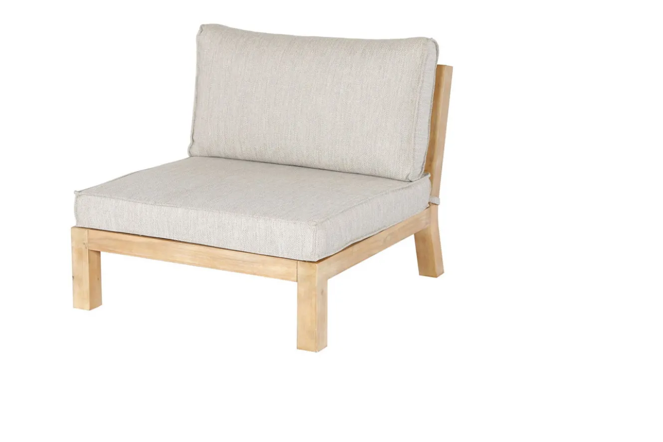 OUTFLEXX Ecklounge, Akazie, 5 Personen, inkl. Tisch ø 80 cm und Polster aus Olefin in hellbraun, FSC®-zertifiziertes Produkt