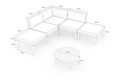 OUTFLEXX Ecklounge, Akazie, 5 Personen, inkl. Tisch ø 80 cm und Polster aus Olefin in hellbraun, FSC®-zertifiziertes Produkt