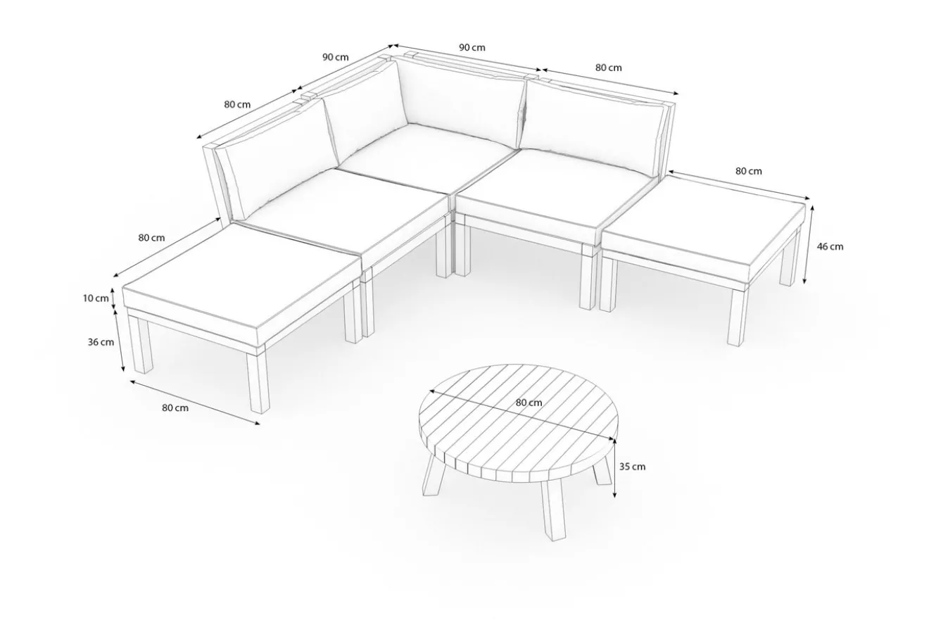 OUTFLEXX Ecklounge, Akazie, 5 Personen, inkl. Tisch ø 80 cm und Polster aus Olefin in hellbraun, FSC®-zertifiziertes Produkt