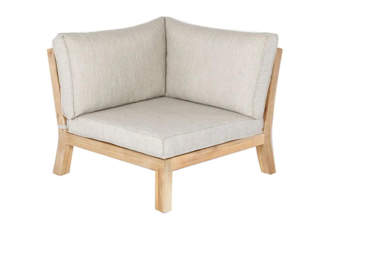 OUTFLEXX Ecklounge, Akazie, 5 Personen, inkl. Tisch ø 80 cm und Polster aus Olefin in hellbraun, FSC®-zertifiziertes Produkt