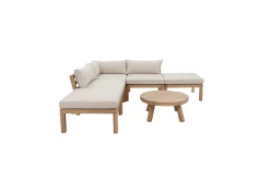 OUTFLEXX Ecklounge, Akazie, 5 Personen, inkl. Tisch ø 80 cm und Polster aus Olefin in hellbraun, FSC®-zertifiziertes Produkt