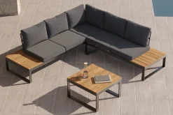 OUTFLEXX Ecklounge, anthrazit matt, Alu/Holzoptik, 5 Personen, Seitenablage