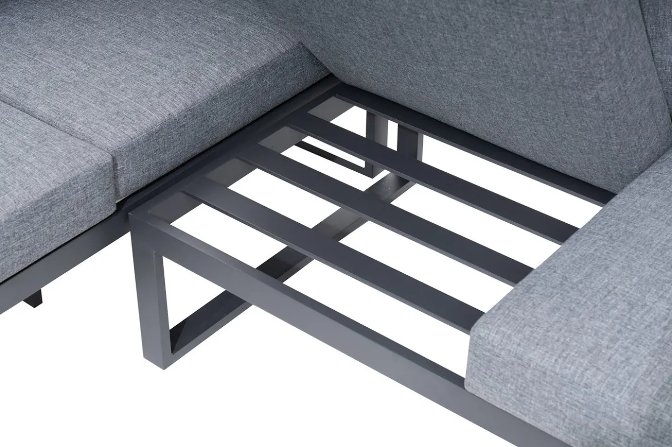 OUTFLEXX Ecklounge, anthrazit matt, Alu/Holzoptik, 5 Personen, Seitenablage