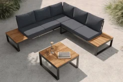 OUTFLEXX Ecklounge, anthrazit matt, Alu/Holzoptik, 5 Personen, Seitenablage