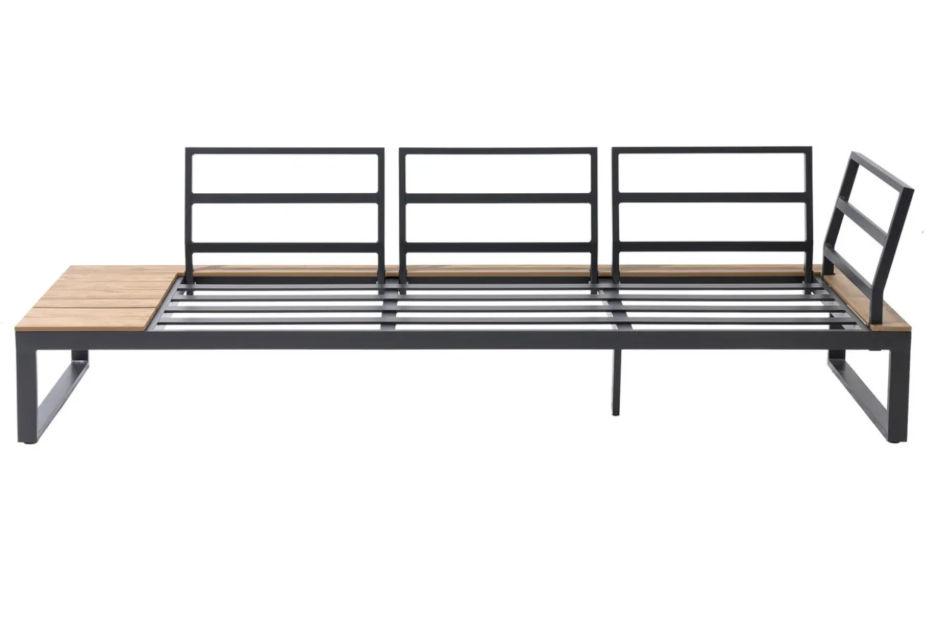 OUTFLEXX Ecklounge, anthrazit matt, Alu/Holzoptik, 5 Personen, Seitenablage