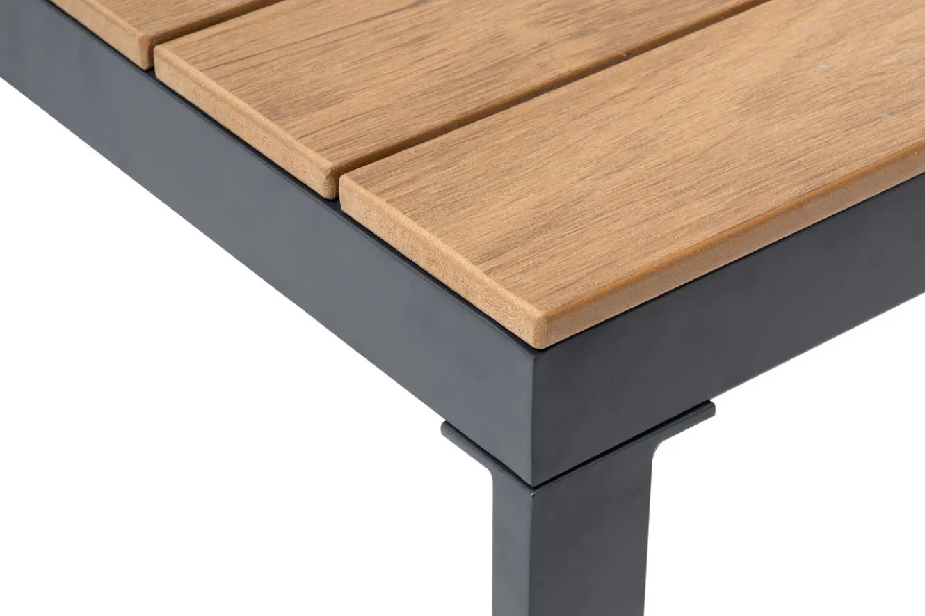 OUTFLEXX Ecklounge, anthrazit matt, Alu/Holzoptik, 5 Personen, Seitenablage
