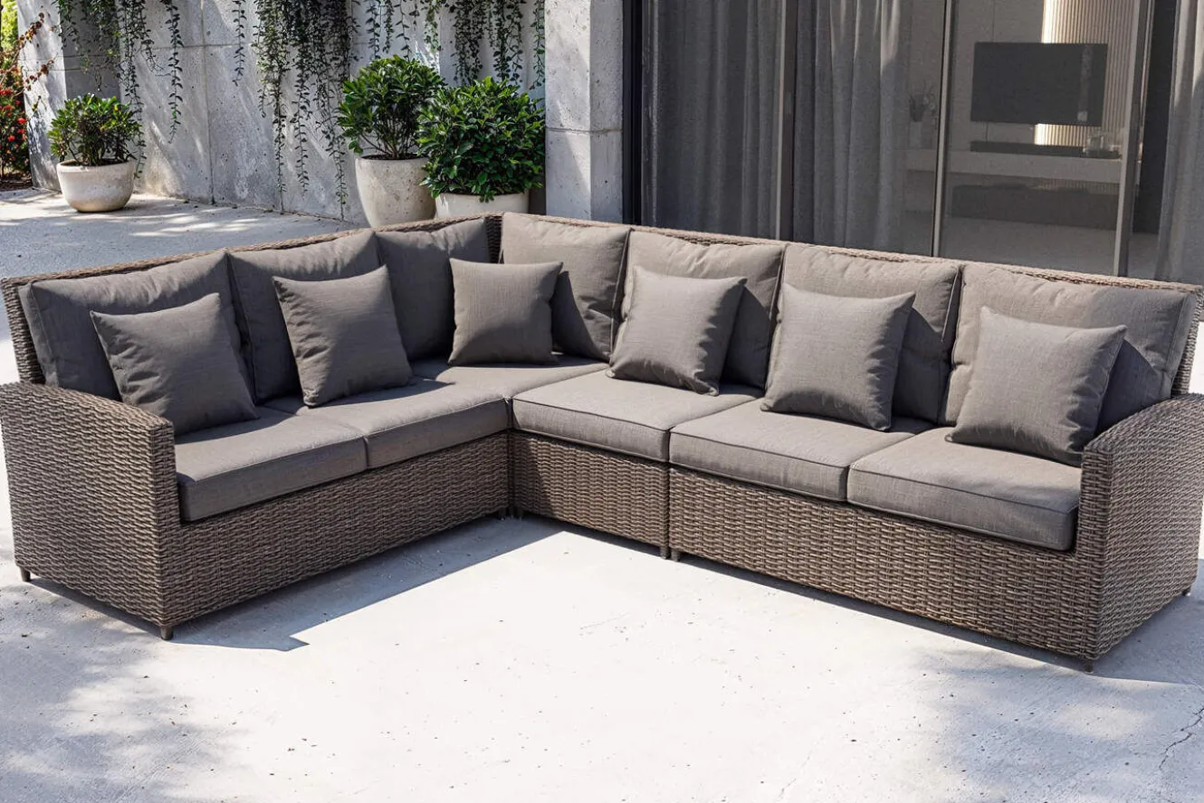 OUTFLEXX Ecklounge, grau, Polyrattan, 4tlg, 5-6 Personen, inkl. Polster und Kissen