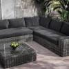 OUTFLEXX Ecklounge, grauweiß/anthrazit, Polyrattan, 6 Personen, inkl. Tisch/Hocker 90 x 90 cm und Polster aus Olefin in anthrazit