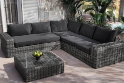 OUTFLEXX Ecklounge, grauweiß/anthrazit, Polyrattan, 6 Personen, inkl. Tisch/Hocker 90 x 90 cm und Polster aus Olefin in anthrazit