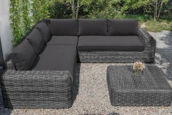 OUTFLEXX Ecklounge, grauweiß/anthrazit, Polyrattan, 6 Personen, inkl. Tisch/Hocker 90 x 90 cm und Polster aus Olefin in anthrazit