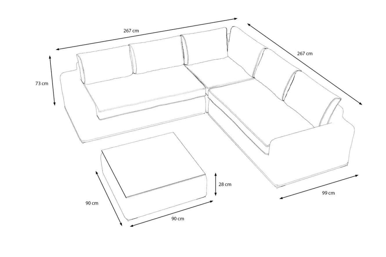 OUTFLEXX Ecklounge, grauweiß/anthrazit, Polyrattan, 6 Personen, inkl. Tisch/Hocker 90 x 90 cm und Polster aus Olefin in anthrazit