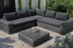 OUTFLEXX Ecklounge, grauweiß/anthrazit, Polyrattan, 6 Personen, inkl. Tisch/Hocker 90 x 90 cm und Polster aus Olefin in anthrazit