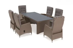 OUTFLEXX Elba Garten-Essgruppe, champagner-meliert/savanna, 200 x 95 cm, Polyrattan/Alu
