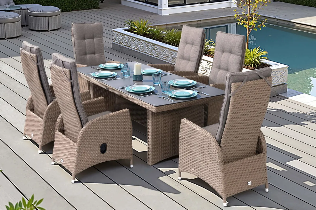 OUTFLEXX Elba Garten-Essgruppe, champagner-meliert/savanna, 200 x 95 cm, Polyrattan/Alu