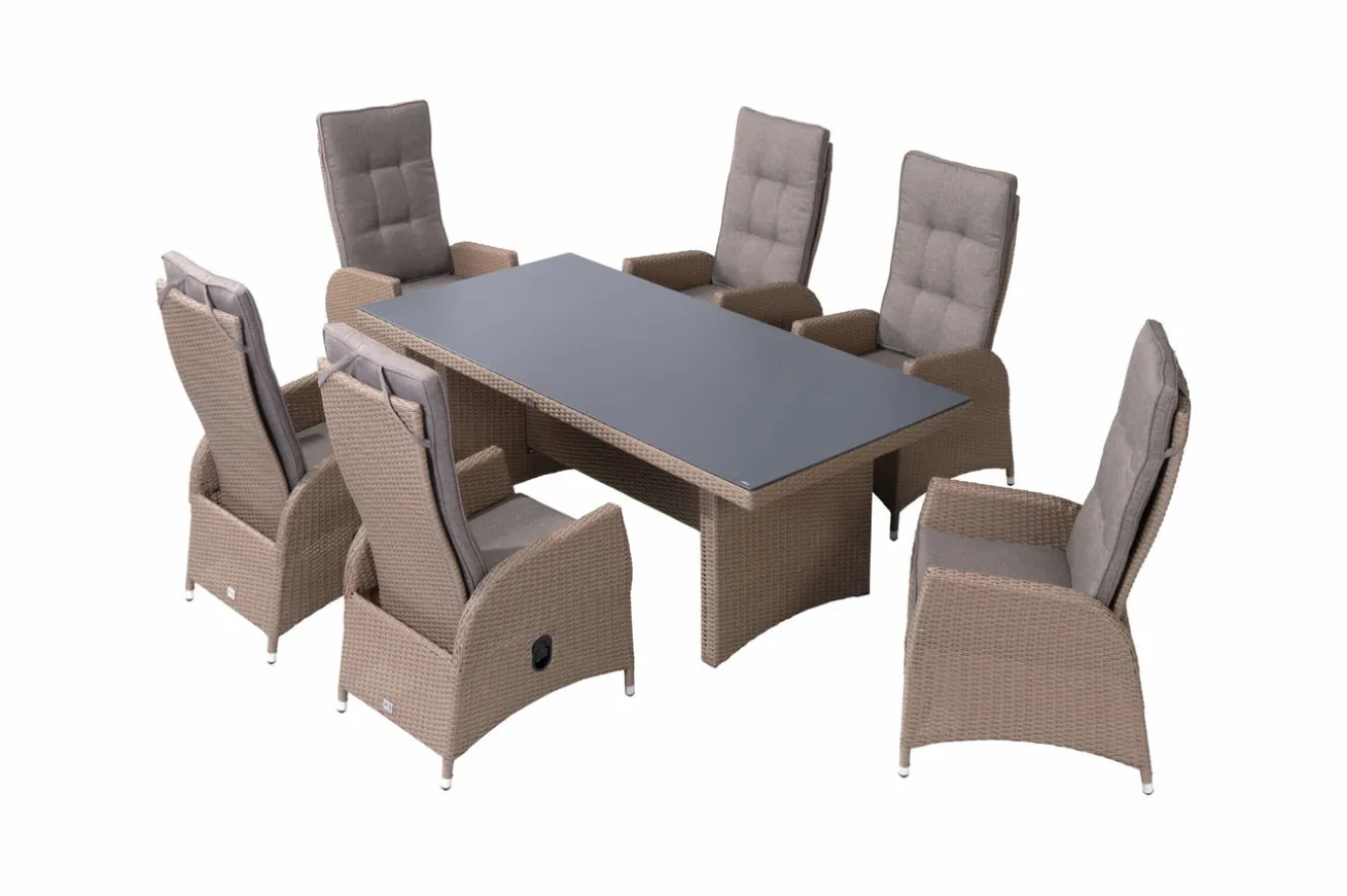 OUTFLEXX Elba Garten-Essgruppe, champagner-meliert/savanna, 200 x 95 cm, Polyrattan/Alu