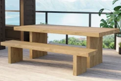 OUTFLEXX Encino Garten-Essgruppe, natur/recyceltes Teak, Bank 220x50, Tisch 220x107, Gebürstet, Recycled, FSC®-zertifiziertes Produkt