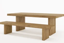 OUTFLEXX Encino Garten-Essgruppe, natur/recyceltes Teak, Bank 220x50, Tisch 220x107, Gebürstet, Recycled, FSC®-zertifiziertes Produkt