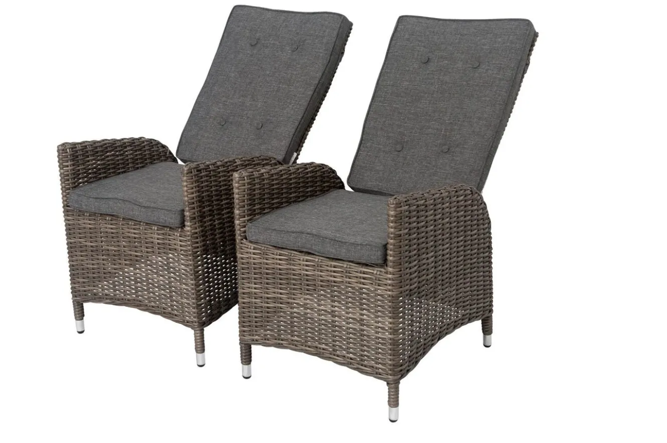 OUTFLEXX 2er Set Dining Sessel, grau, Polyrattan, je 55 x 65 x 112 cm, Rücken stufenlos verstellbar