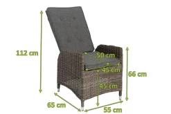 OUTFLEXX 2er Set Dining Sessel, grau, Polyrattan, je 55 x 65 x 112 cm, Rücken stufenlos verstellbar