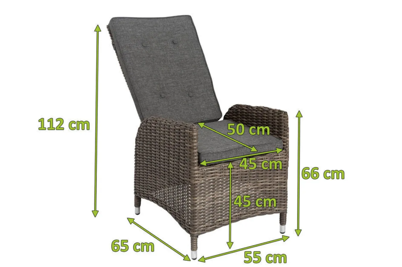 OUTFLEXX 2er Set Dining Sessel, grau, Polyrattan, je 55 x 65 x 112 cm, Rücken stufenlos verstellbar