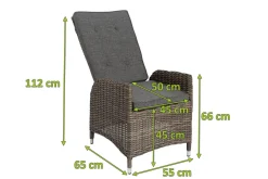 OUTFLEXX 2er Set Dining Sessel, grau, Polyrattan, je 55 x 65 x 112 cm, Rücken stufenlos verstellbar