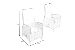 OUTFLEXX 2er Set Dining Sessel, braun marmoriert, Polyrattan, 55 x 65 x 112 cm, Rücken stufenlos verstellbar