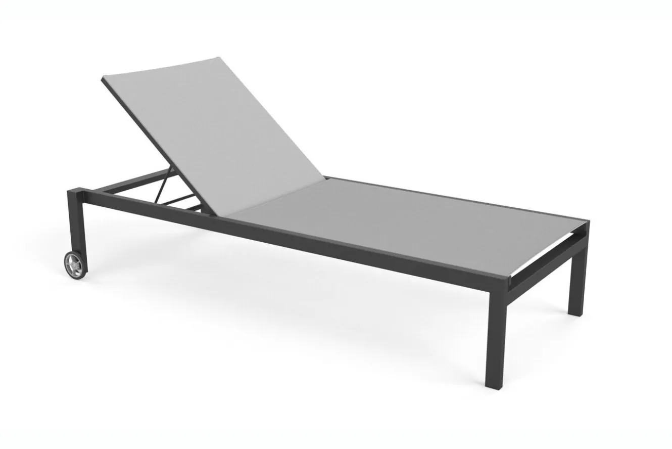 OUTFLEXX 2er-Set Gartenliege, grau/schwarz, Alu/Textilene, 190 x 80 cm, rollbar, verstellbare Rückenlehne