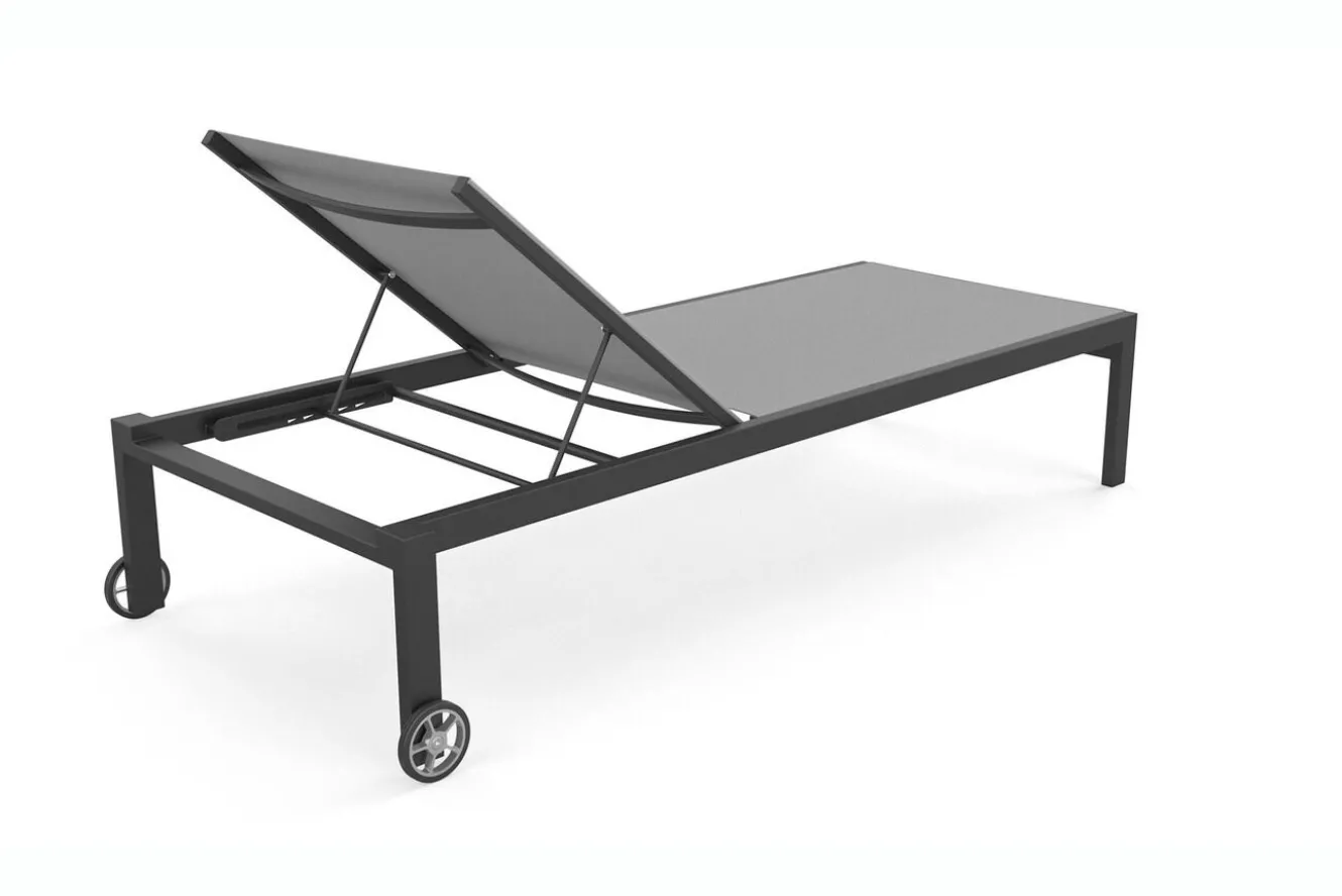 OUTFLEXX 2er-Set Gartenliege, grau/schwarz, Alu/Textilene, 190 x 80 cm, rollbar, verstellbare Rückenlehne
