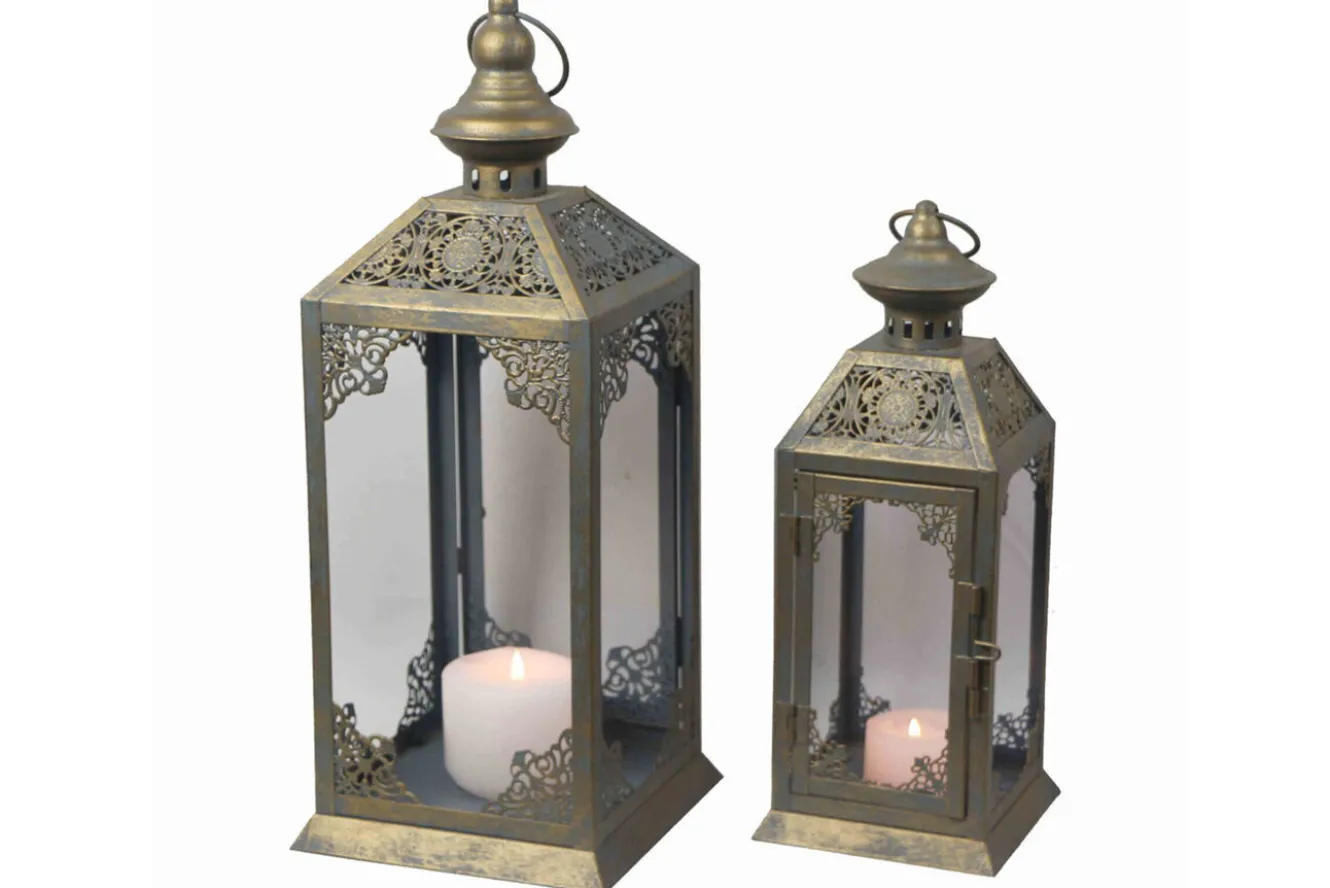 OUTFLEXX 2-er Set Laterne, blau/gold, Metall, H ca. 26/38,5 cm