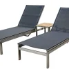 OUTFLEXX 2er-Set Rollliege, schwarz, Edelstahl/Teak, 212x71x36cm, mit Beistelltisch 45x45cm, FSC®-zertifiziertes Produkt