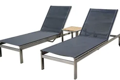 OUTFLEXX 2er-Set Rollliege, schwarz, Edelstahl/Teak, 212x71x36cm, mit Beistelltisch 45x45cm, FSC®-zertifiziertes Produkt