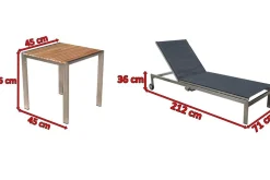 OUTFLEXX 2er-Set Rollliege, schwarz, Edelstahl/Teak, 212x71x36cm, mit Beistelltisch 45x45cm, FSC®-zertifiziertes Produkt