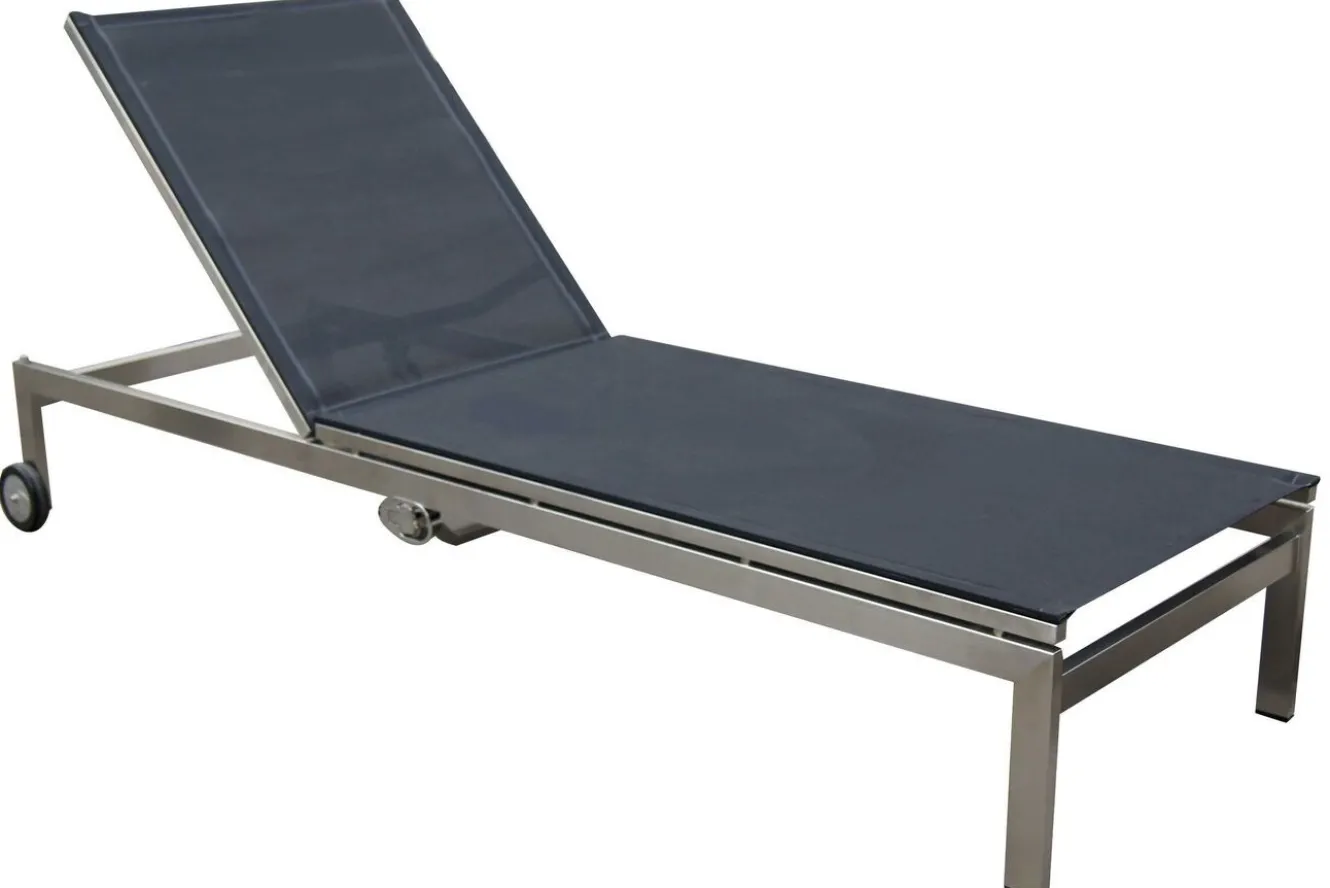 OUTFLEXX 2er-Set Rollliege, schwarz, Edelstahl/Teak, 212x71x36cm, mit Beistelltisch 45x45cm, FSC®-zertifiziertes Produkt
