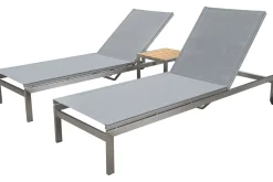 OUTFLEXX 2er-Set Rollliege, silber, Edelstahl/Teak, 212x71x36 cm, mit Beistelltisch 45x45cm, FSC®-zertifiziertes Produkt