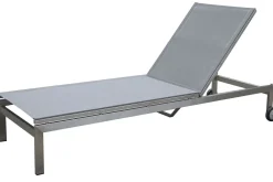 OUTFLEXX 2er-Set Rollliege, silber, Edelstahl/Teak, 212x71x36 cm, mit Beistelltisch 45x45cm, FSC®-zertifiziertes Produkt