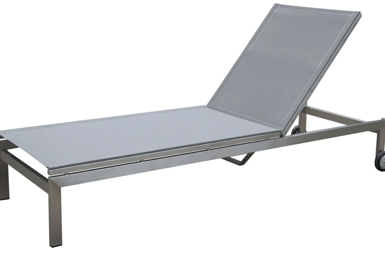OUTFLEXX 2er-Set Rollliege, silber, Edelstahl/Teak, 212x71x36 cm, mit Beistelltisch 45x45cm, FSC®-zertifiziertes Produkt