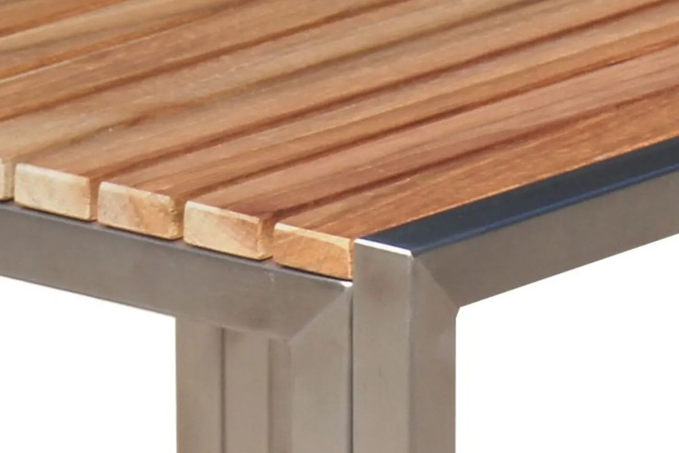 OUTFLEXX 2er-Set Rollliege, silber, Edelstahl/Teak, 212x71x36 cm, mit Beistelltisch 45x45cm, FSC®-zertifiziertes Produkt