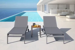OUTFLEXX 2er-Set Rollliege, silber, Edelstahl/Teak, 212x71x36 cm, mit Beistelltisch 45x45cm, FSC®-zertifiziertes Produkt
