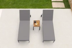 OUTFLEXX 2er-Set Rollliege, taupe, Edelstahl/Teak, 212x71x36cm, mit Beistelltisch 45x45cm, FSC®-zertifiziertes Produkt