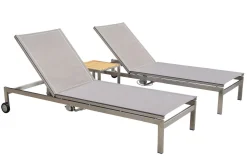 OUTFLEXX 2er-Set Rollliege, taupe, Edelstahl/Teak, 212x71x36cm, mit Beistelltisch 45x45cm, FSC®-zertifiziertes Produkt