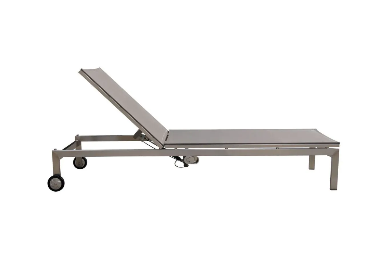 OUTFLEXX 2er-Set Rollliege, taupe, Edelstahl/Teak, 212x71x36cm, mit Beistelltisch 45x45cm, FSC®-zertifiziertes Produkt