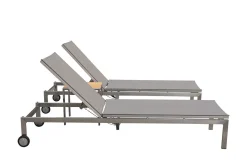 OUTFLEXX 2er-Set Rollliege, taupe, Edelstahl/Teak, 212x71x36cm, mit Beistelltisch 45x45cm, FSC®-zertifiziertes Produkt