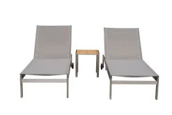 OUTFLEXX 2er-Set Rollliege, taupe, Edelstahl/Teak, 212x71x36cm, mit Beistelltisch 45x45cm, FSC®-zertifiziertes Produkt