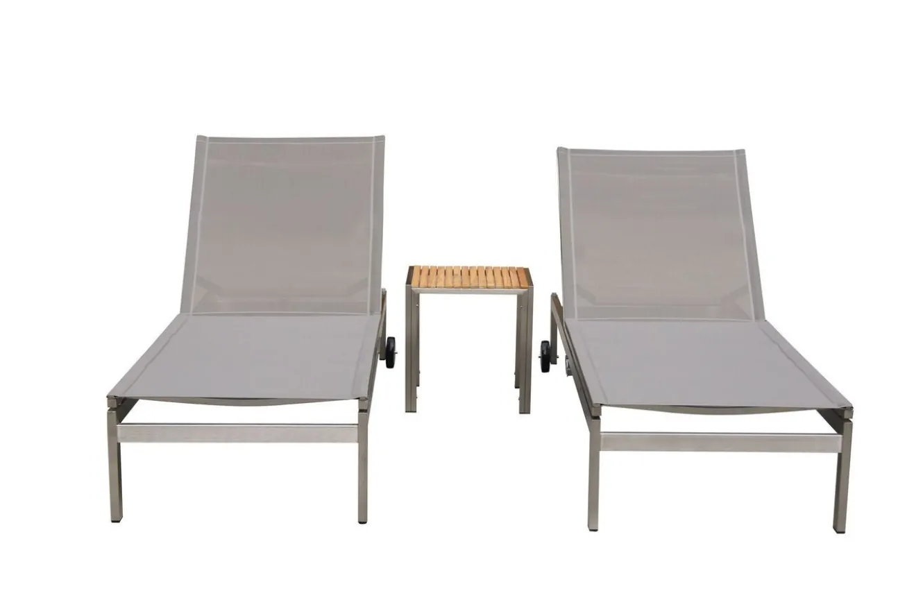 OUTFLEXX 2er-Set Rollliege, taupe, Edelstahl/Teak, 212x71x36cm, mit Beistelltisch 45x45cm, FSC®-zertifiziertes Produkt