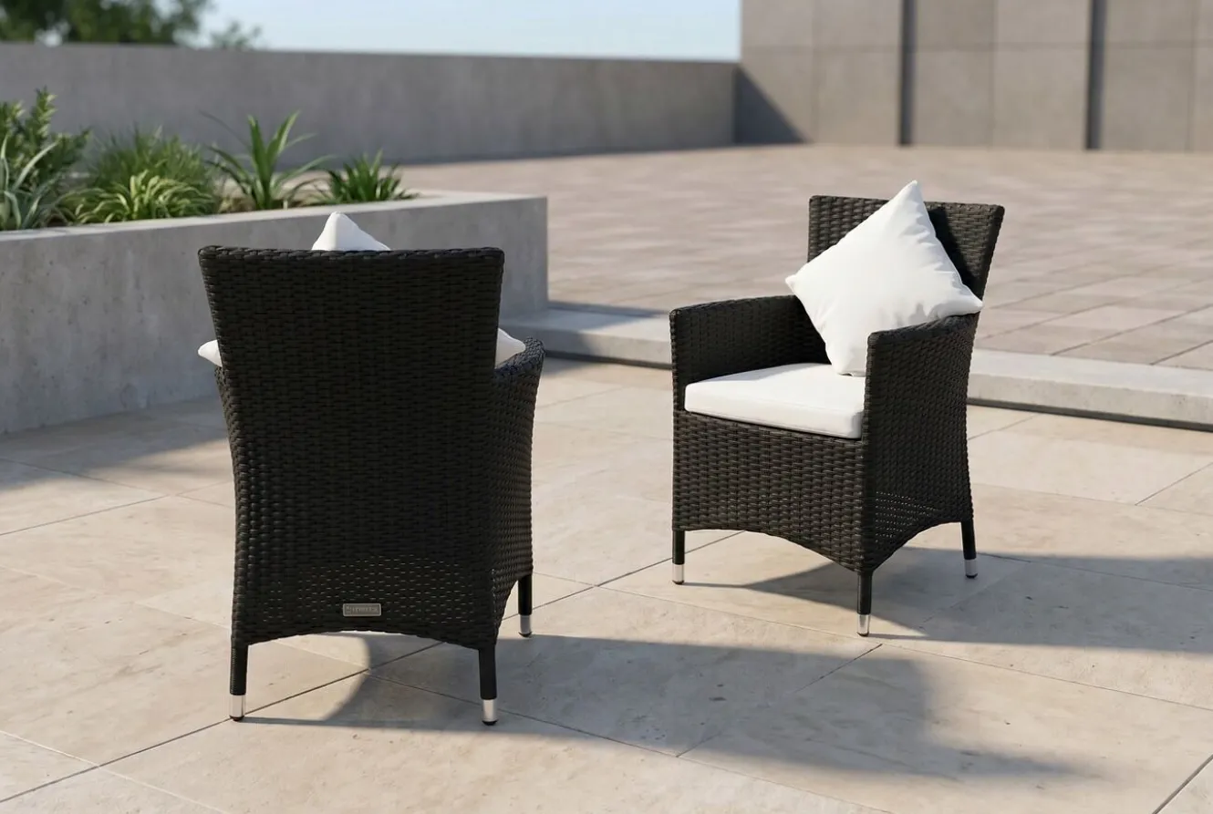 OUTFLEXX 2er Set Sessel, schwarz, Polyrattan inkl. Kissen und Polster