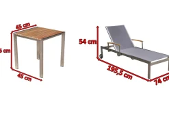 OUTFLEXX 2er-Set Sonnenliegen, taupe, Edelstahl/Textilene, 195 x 74 cm, mit Beistelltisch 45 x 45 cm, FSC®-zertifiziertes Produkt